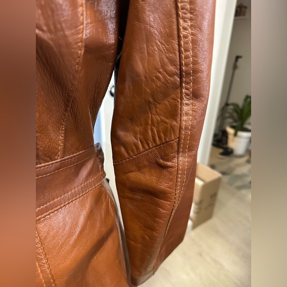 Vintage double breasted, long Mr & Mrs Leather 1970’s cognac leather coat - Picture 11 of 15